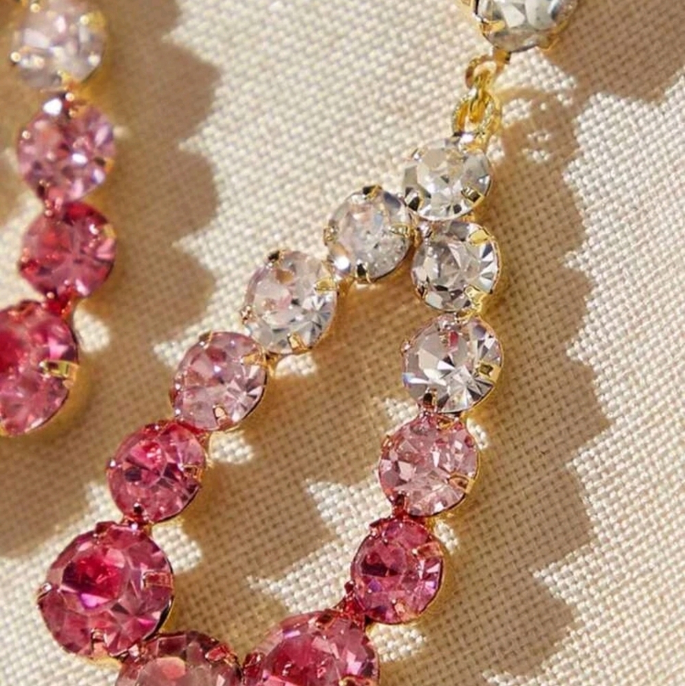 💖 Rhinestones decor clear & pink drop earrings - Picture 7 of 8